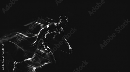 soccer player with ball on dark background