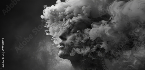 A man with smoke coming out of his head, suitable for concepts related to stress and mental health