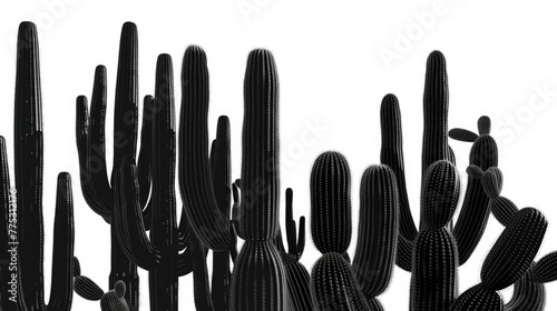 A group of cacti in a striking black and white composition, perfect for adding a touch of nature to your design projects