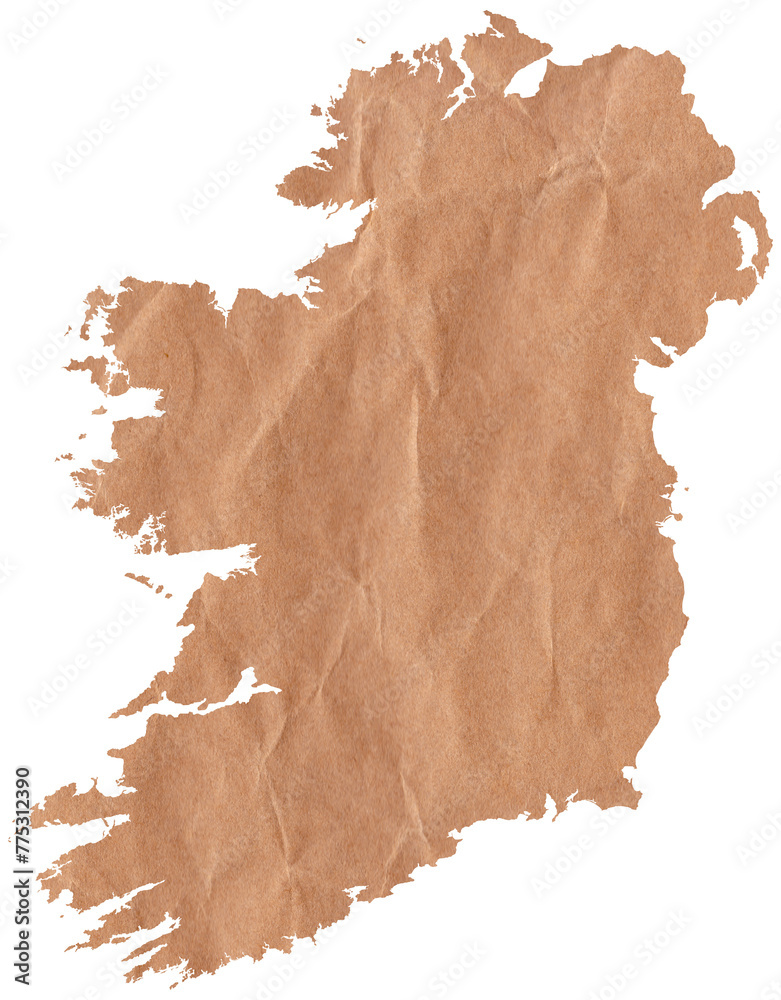 Map of Ireland made with crumpled kraft paper. Handmade map with recycled material - obrazy, fototapety, plakaty 