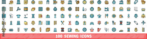 100 sewing icons set. Color line set of sewing vector icons thin line color flat on white