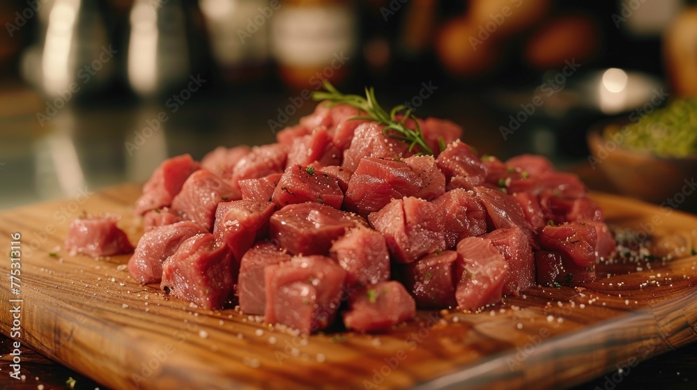 Raw meat on cutting board, ideal for food industry Raw meat on cutting board, ideal for food industry