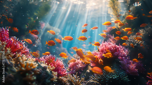 Coral reef, sunlight filters, colorful fish © Be Naturally