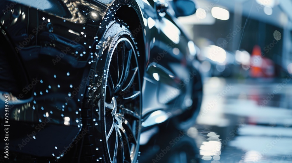 Fototapeta premium Close up of a car in a showroom, suitable for automotive industry promotions