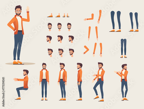 Male character constructor with interchangeable parts that allow for customized poses, perfect for character animation.