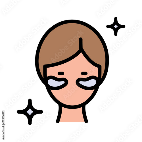 Girl face with patches color icon. Beauty procedure concept, applying cosmetic patches under the eyes sign. Gel patch on face simple icon. Skin care and moisturizing vector graphics