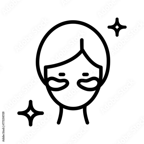 Girl face with patches line icon. Beauty procedure concept, applying cosmetic patches under the eyes sign on white background. Gel patch on face simple sign. Skin care and moisturizing vector graphics