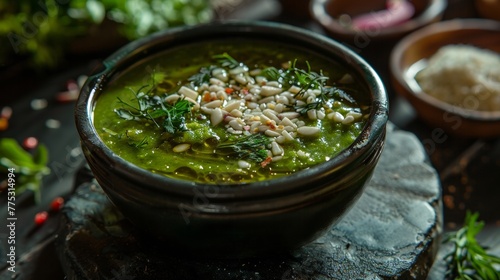The Egyptian dish Muluheya, green soup