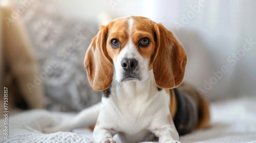 Beagle dog portrait showing animal pet cute ears with brown white black colors