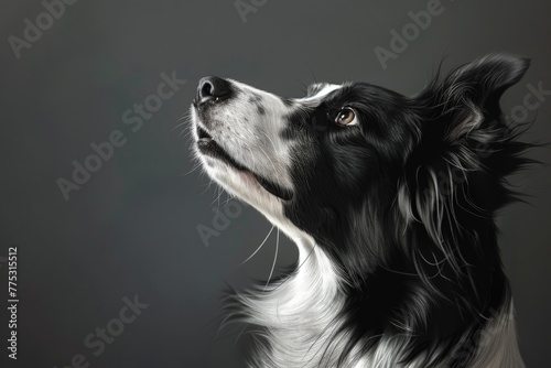A black and white dog looking up, perfect for pet and animal themed designs