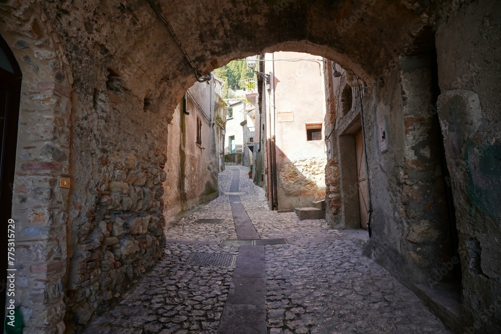 Street of the Italian southern city. Old Italy. Stone houses.
