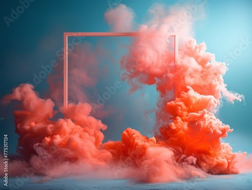 Abstract Art of Vibrant Orange Smoke Billowing in a White Square Frame © Sandris