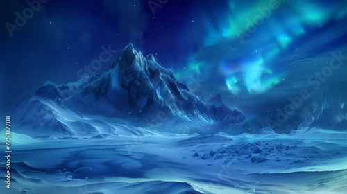 Mystical northern lights over snow-covered mountains