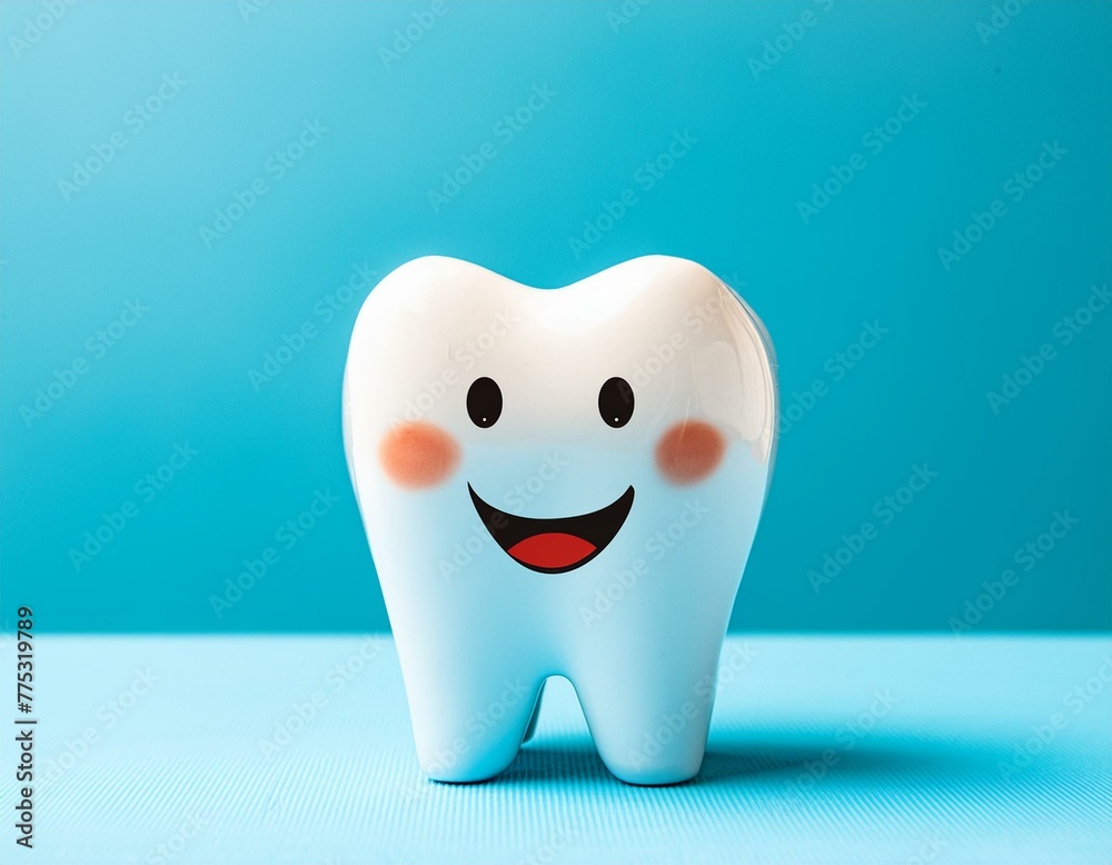 White Cute and Funny Smiling Tooth Characters with Faces Isolated on Blue Turquoise Background White Cute and Funny Smiling Tooth Characters with Faces Isolated on Blue Turquoise Background