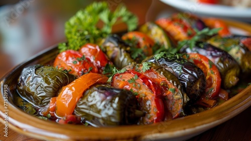 The Greek dish Gemista is stuffed vegetables.  photo