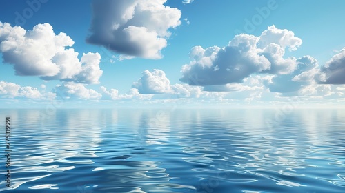 Peaceful sea or ocean scene with clouds. 