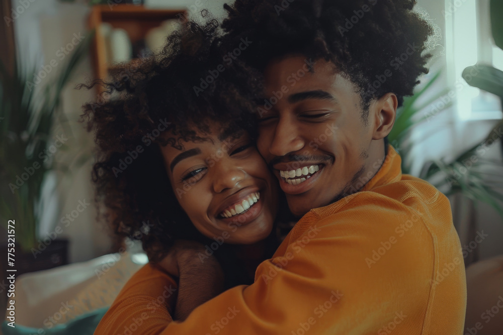 Naklejka premium A man and a woman are hugging each other and smiling