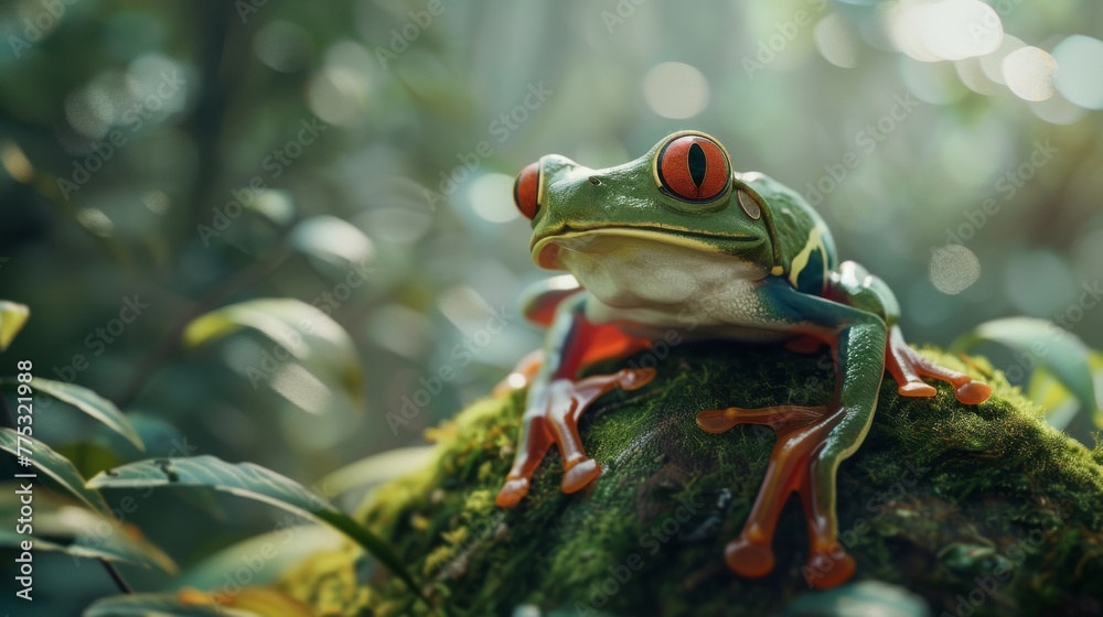 Green frog toad sits on a stone forest Green frog toad sits on a stone forest