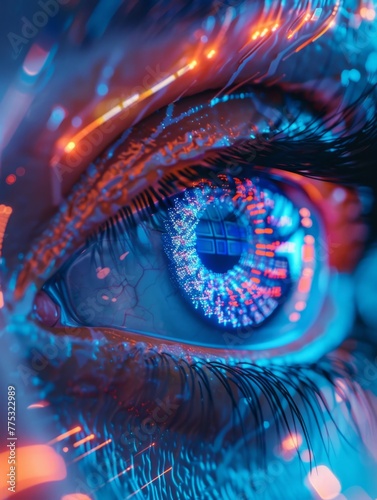 Close-up of a futuristic digital eye - A highly detailed image capturing a close-up view of a digital eye, creating a sense of advanced technology and surveillance © Tida
