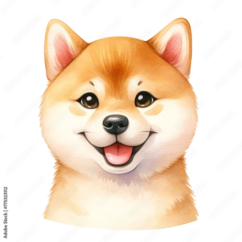 Obraz premium Watercolor cute Shiba Inu portrait. Cute dog breed. Dog days concept.