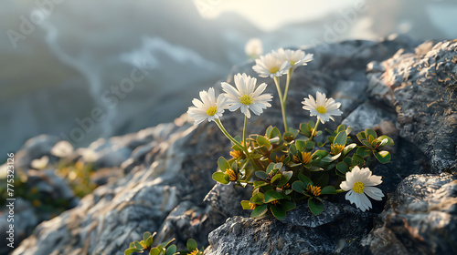delicate alpine flora clinging to rocky crags