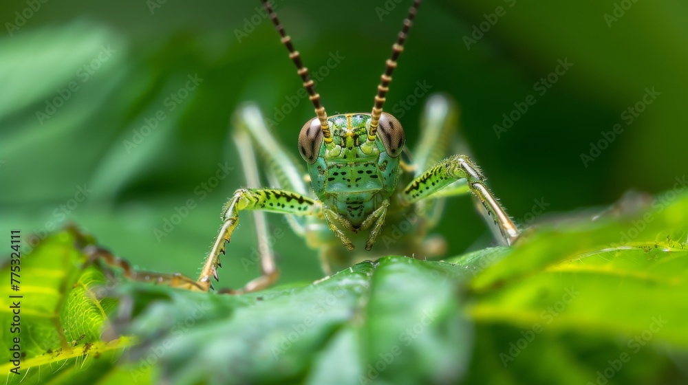 Fototapeta premium Green Insect on Leaf Close Up