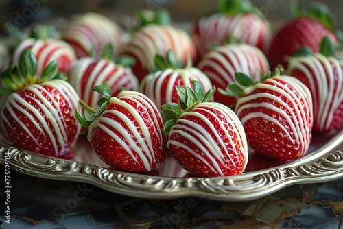 Elevate your dessert experience with a luxurious offering of fresh strawberries enrobed in velvety white chocolate photo