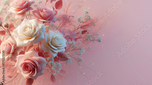 Floral background with romantic flowers, Mother's day, Women's Day, background with copy space (ID: 775325590)