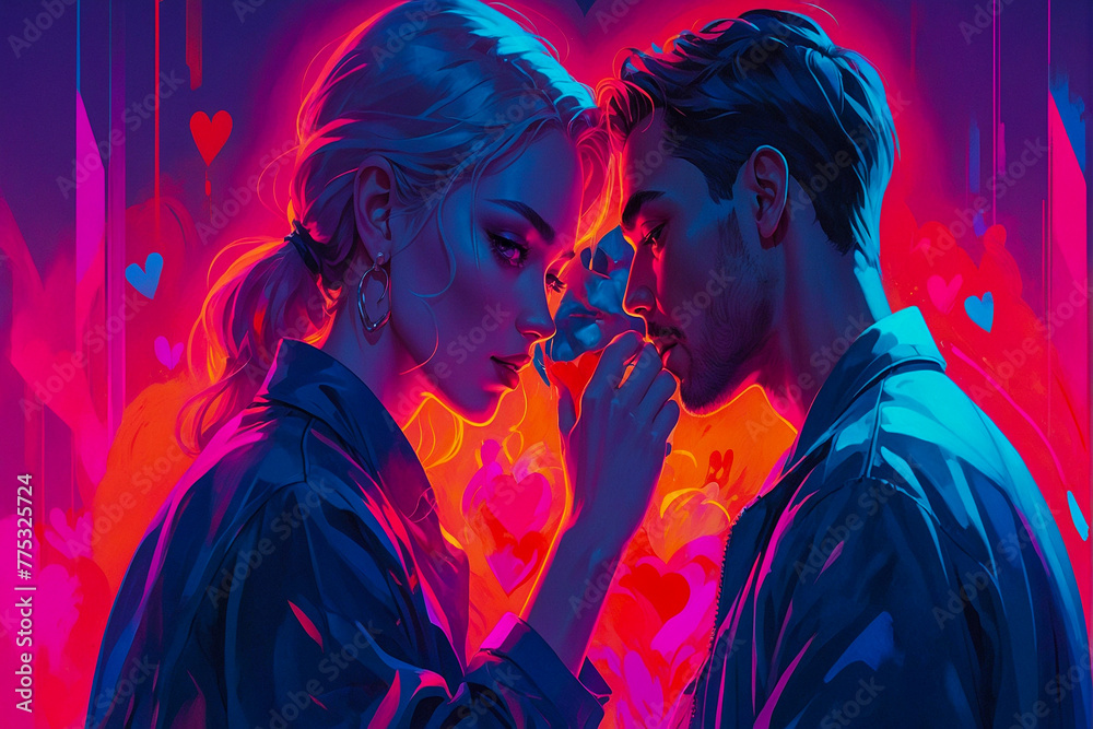 Fantasy Valentine's day digital art with romantic couple Fantasy Valentine's day digital art with romantic couple