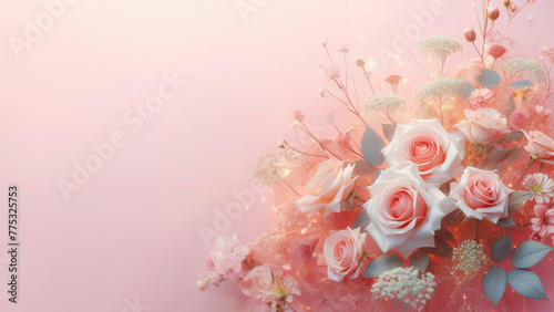 Floral background with romantic flowers, Mother's day, Women's Day, background with copy space (ID: 775325753)