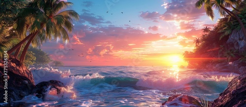 landscape view sea waves ocean sunset