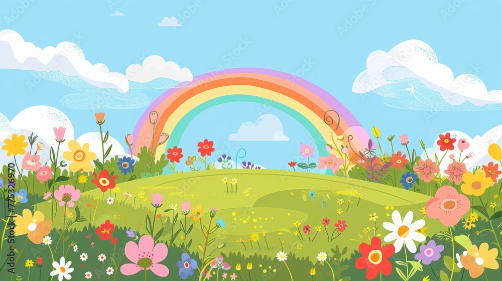 Fototapeta premium rainbow landscape cartoon.