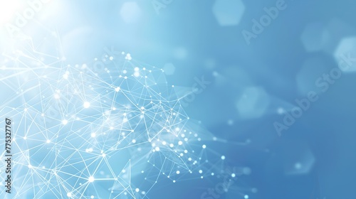 Ethereal network connections on a soft blue background, depicting digital data abstract. Conceptual tech image with light effects. Ideal for background use in technology themes. AI