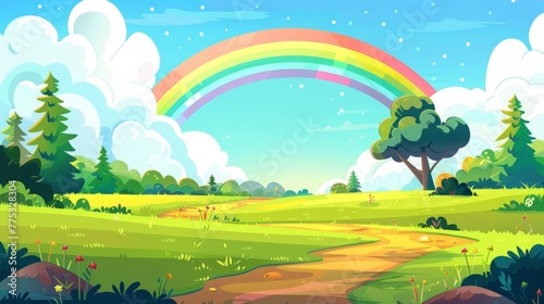 rainbow landscape cartoon.