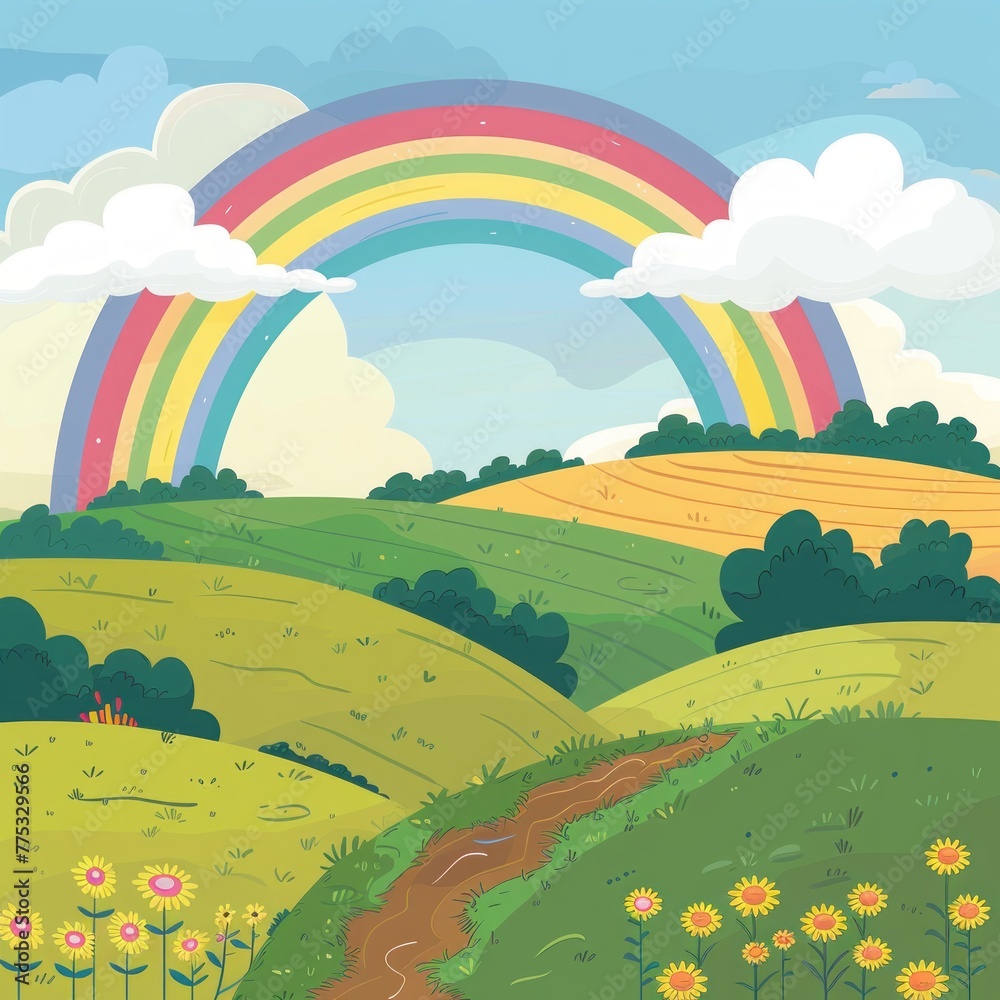 Fototapeta premium rainbow landscape cartoon.