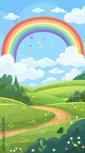 rainbow landscape cartoon.