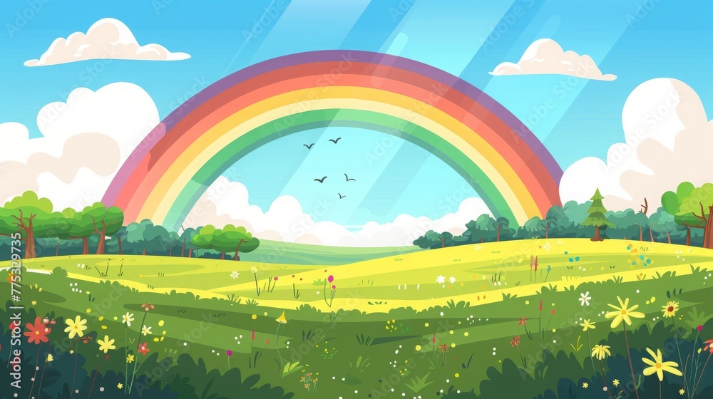 Fototapeta premium rainbow landscape cartoon.
