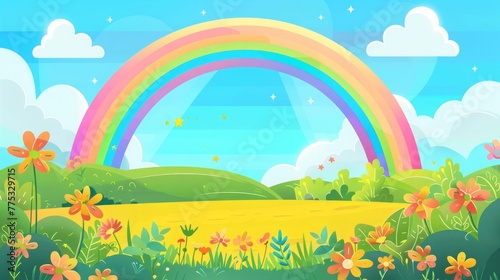 rainbow landscape cartoon.