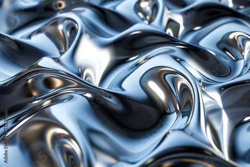 An artistic rendering of a flowing liquid metal with a wave pattern that simulates movement