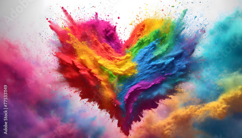 Colorful Heart Burst: Rainbow Holi Paint Powder Explosion