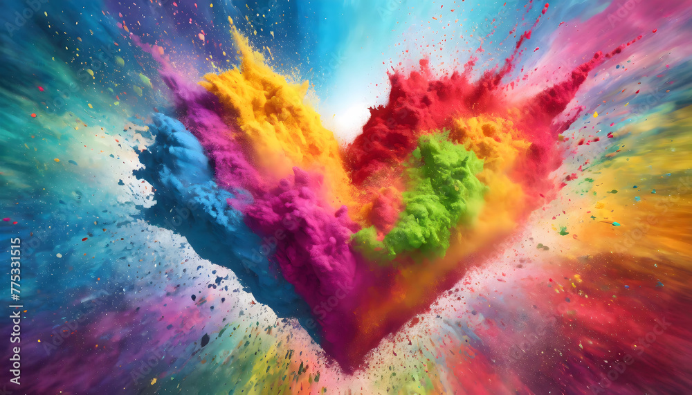 Colorful Heart Burst: Rainbow Holi Paint Powder Explosion