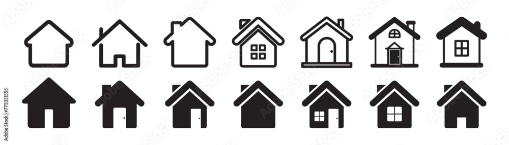 Collection home icons. House symbol. House vector icons. Set of black houses symbols Collection home icons. House symbol. House vector icons. Set of black houses symbols