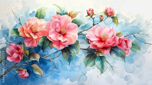 Watercolor Camellia Flowers Invitation