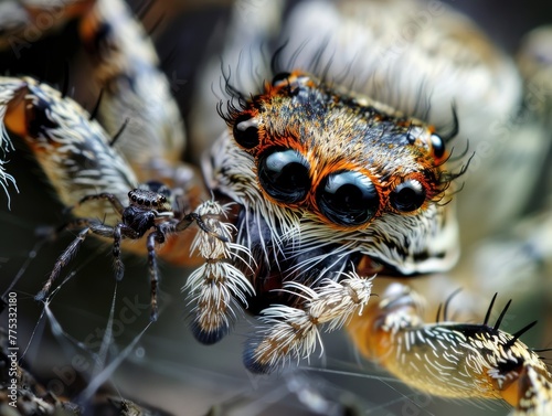 Intricate spider with blurred details