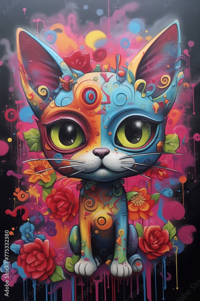 Cat_ in_ a_ mixture_ of graffiti, maximalism, wildstyle styles.