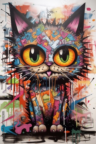 Cat_ in_ a _mixture_ of _ graffiti, maximalism, wildstyle styles. photo