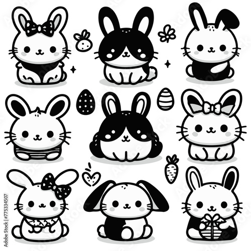 Cute Bunny, Happy easter bunny - vector illustrations (ID: 775334507)