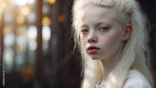A young albino girl. Free space for text