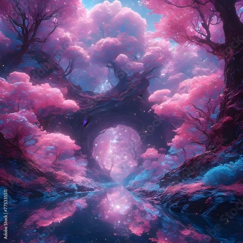 Magical Pink Forest Scenery