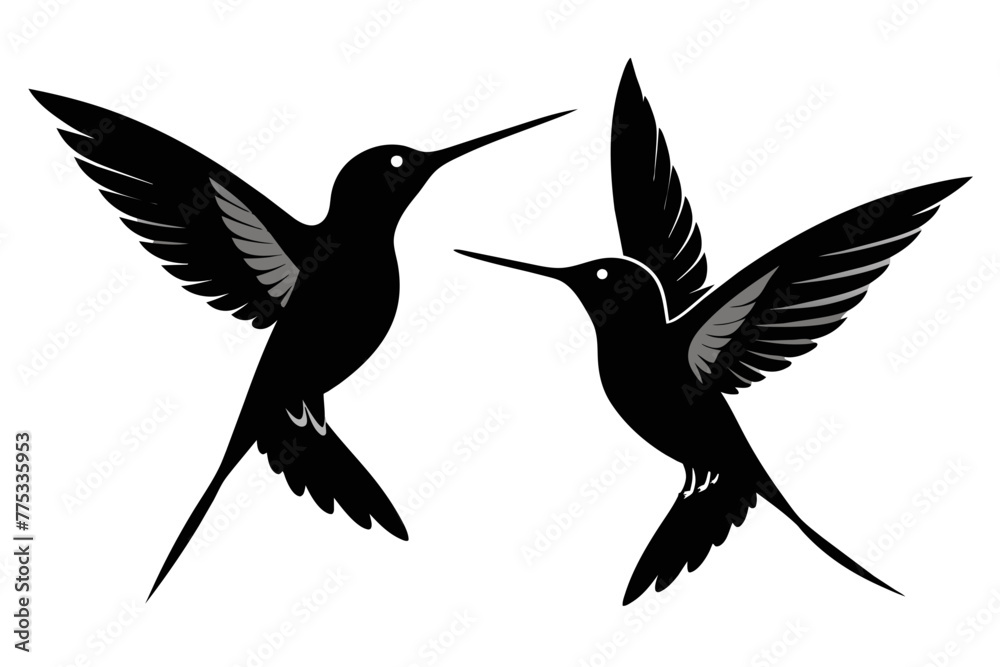 Obraz premium silhouette image,Hummingbird bird,vector illustration,white background 